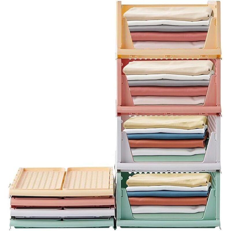 4 pcs Organisateur Armoire Vetement Plastique Boite Rangement Vetement Pliable et Empilable Organisateur Tiroir Coulissant pour Penderie, Dressing,