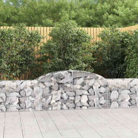 4 pcs Paniers à gabions  Clôture de jardin  Mur en Gabion  Cage à Pierres de Jardin décoratif arqués 300x30x60/80 cm Fer galvanisé DBEB3978068