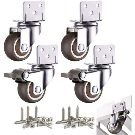 4 Pcs Petites Roulettes pour Meubles 32mm Roulette Pivotante pour Table Basse Armoire Charge 60kg avec Frein Plaque de Montage
