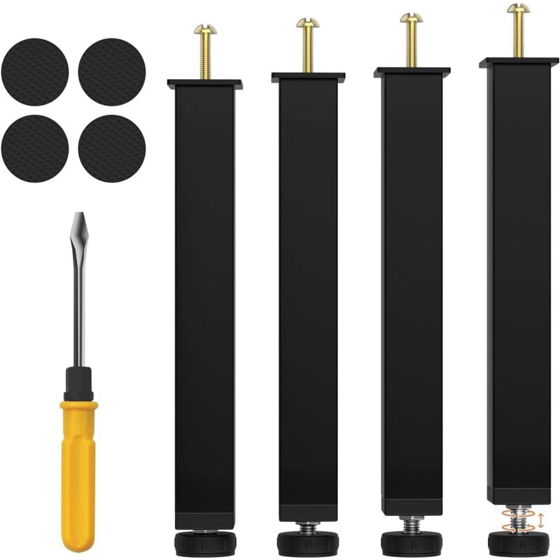 4 Pcs Pied de Lit 30 cm à Visser, Pieds Sommier à Lattes Metallique, Hauteur Réglable 30 à 32 cm, Pieds de Lit pour Sommier à Lattes avec 4 Patin
