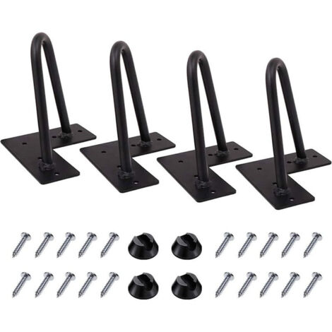 4 Pcs Pied de Meuble en Métal 15cm Pieds de Table Epingle à Cheveux pour DIY Armoire Lit avec Vis et Protecteurs de Sol