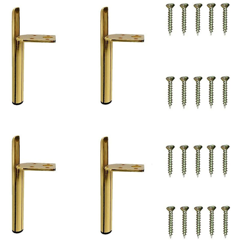 4 Pcs Pied de Meuble Moderne en Fer Pieds de Canapé de Rechange avec Vis pour Table Lit Armoire Doré - 13cm