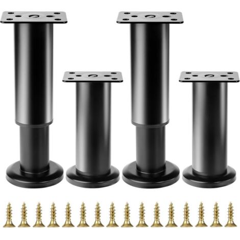 4 Pcs Pied de Meuble Reglable 12-18 cm, Pied Meuble Reglable, Pieds de Table de Nivellement pour Meubles, Pieds de Meubles Réglables en Hauteur Noirs pour Chaises Lit Canapé Placard Armoires