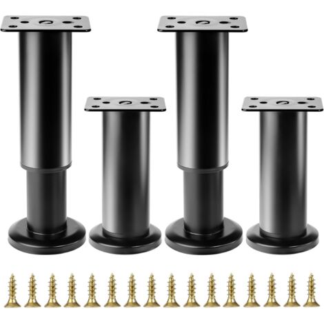4 Pcs Pied de Meuble Reglable 12-18 cm, Pied Meuble Reglable, Pieds de Table de Nivellement pour Meubles, Pieds de Meubles Réglables en Hauteur Noirs pour Chaises Lit Canapé Placard Armoires