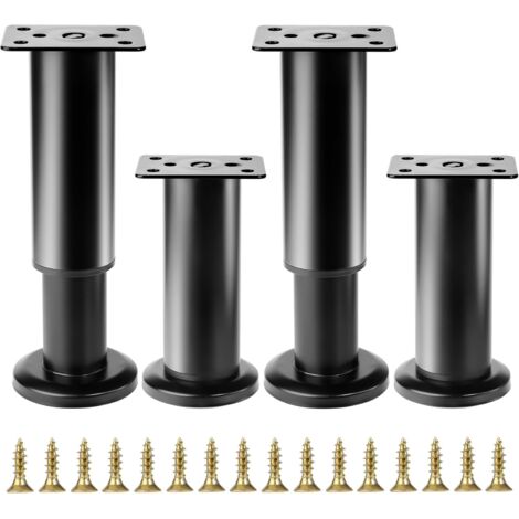 4 Pcs Pied de Meuble Reglable 12-18 cm, Pied Meuble Reglable, Pieds de Table de Nivellement pour Meubles, Pieds de Meubles Réglables en Hauteur Noirs pour Chaises Lit Canapé Placard Armoires