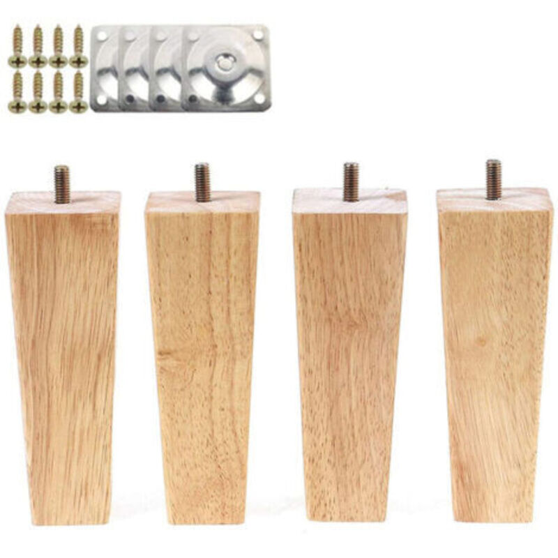 Ccykxa - 4 Pcs Pieds de Meuble en Bois 15cm Pieds de Armoire Lit avec Plaques de Montage et Vis