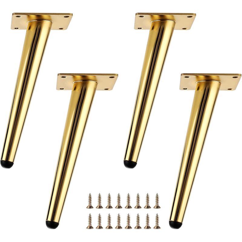 4 pcs Pieds de Meubles en Métal 8 Pouces, Pieds Coniques Élégants pour Canapé et Table Basse, Doré
