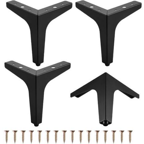 4 PCS Pieds de Meubles en Métal,4" 10cm Pieds de Meubles Triangulaires pour Meuble Canapé Table basse Meuble TV et Autres Pieds de Meubles（Noir）