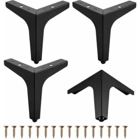 4 PCS Pieds de Meubles en Métal,4" 10cm Pieds de Meubles Triangulaires pour Meuble Canapé Table basse Meuble TV et Autres Pieds de Meubles（Noir）-Crezuo