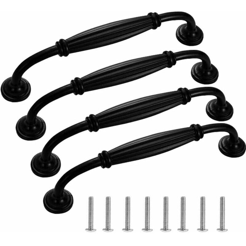 4 pcs Poignée Baton De Porte Meuble,Noir Baton Cuisine- poignées de placard Tiroir Chambre Meubles Tirer Entraxe de trous 128mm
