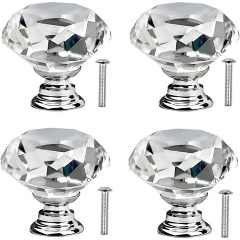 4 Pcs Poignée Bouton de Porte Placard Meuble Tiroir Diamant de Verre Cristal Boutons de tiroir en cristal avec vis pour commode de cuisinepoignées de porte en verre de cuisine 30mm