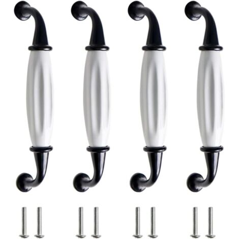 4 Pcs Poignée Céramique Ancienne Meuble D'armoire Céramique Noir Blanc Poignée Tiroir Alliage Zinc
