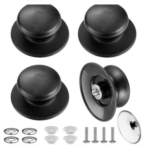 4 PCS poignée couvercle casserole, bouton de couvercles cocotte en fonte universel, Boutons de rechange en bakélite, pot lid handle, Résistants à la chaleur, avec vis, pour Poêle, Marmite