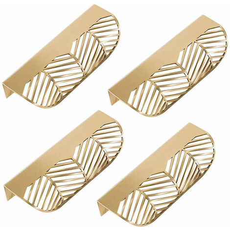 4 Pcs Poignée de Tiroir Forme de Feuille 117mm Poignées de Meubles en Laiton Massif pour Salon Cuisine Chambre avec Vis