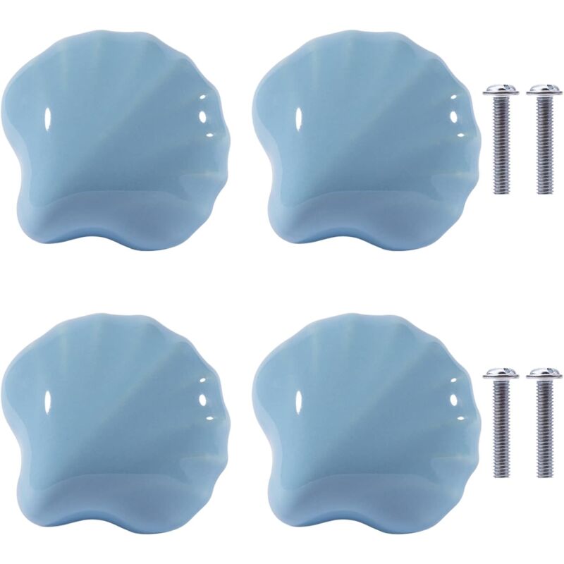 Image of Petites Ecrevisses - 4 Pcs Pomelli in Ceramica per Cassetti Forma di Conchiglie Pomello per Cassetto Cameretta Maniglie delle Porte Armadio - Blu