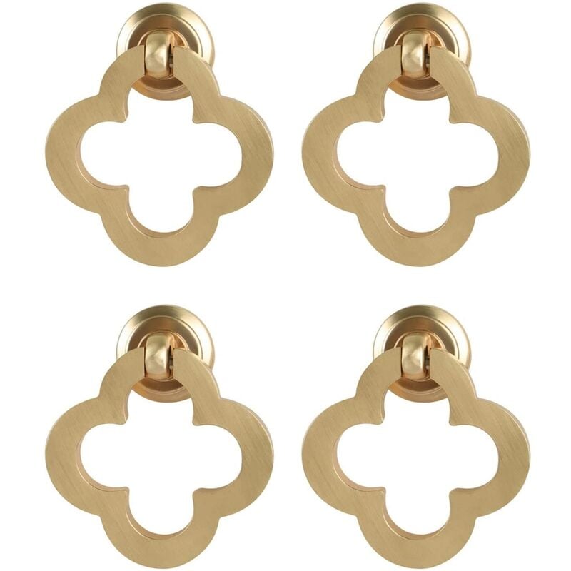 Image of Petites Ecrevisses - 4 pcs Pomelli per Armadietti in Oro Spazzolato Anello Quadrifoglio Maniglie per Cassetti da Cucina con Viti