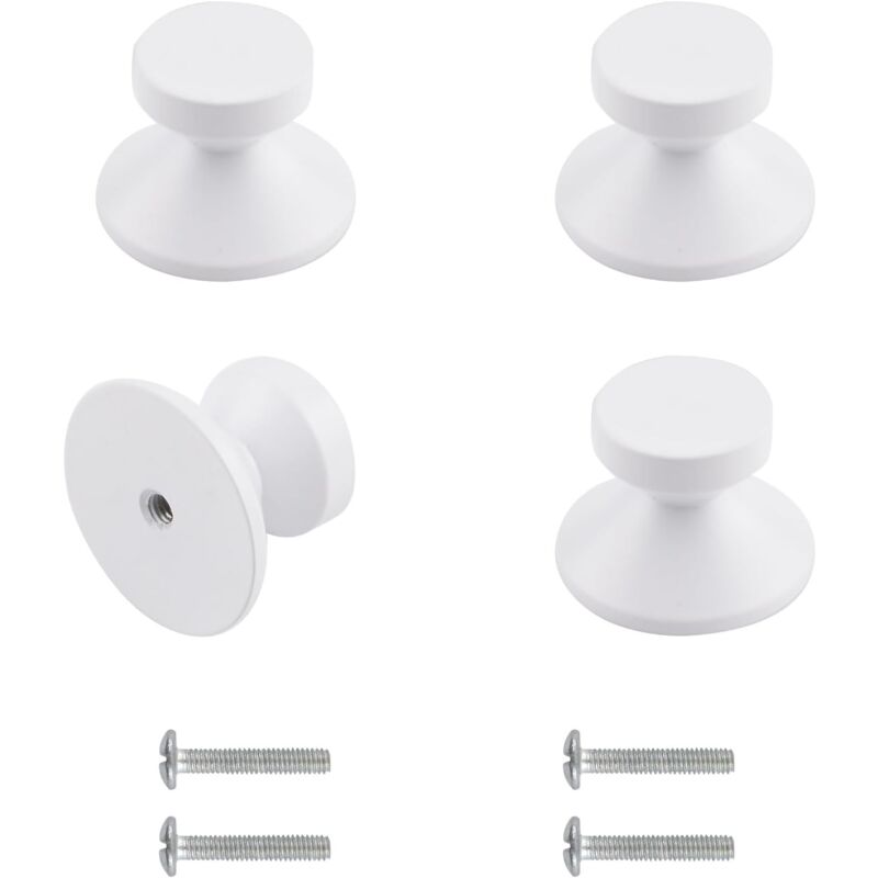 Image of 4 Pcs Pomelli per Armadietti Pomello Metallo per Cassetto Maniglie Rotondo per Mobili a Foro Singolo con Viti - Bianco