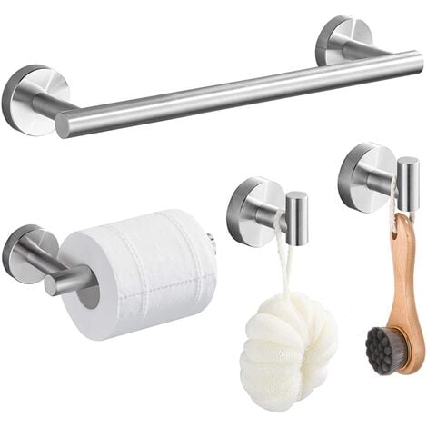 4 PCS Portasciugamani in Acciaio Inox Porta Carta Igienica Gancio da Bagno a Parete Accessori da Bagno Argento
