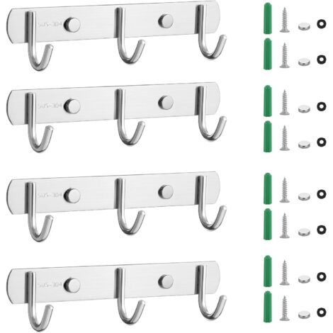 4 PCS Porte Manteau Mural,3 Hook Patères Porte Manteaux Design En Acier Inoxydable,Patères Salle De Bains Solide pour Vêtements, Chapeaux, Peignoirs