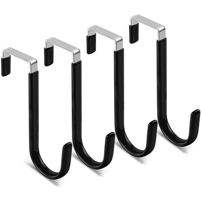 4 Pcs Porte- Noir Manteau pour Porte sans Perçage Crochet Porte Forme de Z avec Protection en Silicone