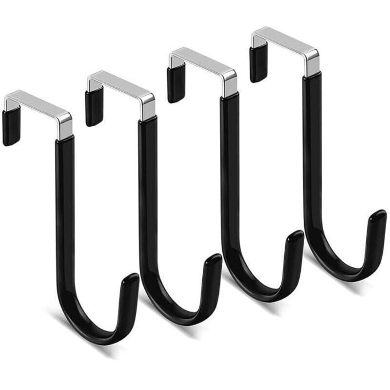 4 Pcs Porte- Noir Manteau pour Porte sans Perçage Crochet Porte Forme de Z avec Protection en Silicone