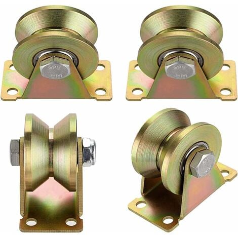 4 Pcs poulie de levage,Poulie Simple pour de Levage Mouflage,Rail Roulette Portail Coulissan,Roulette à rainure en V,Pour cordes cordes en acier etc