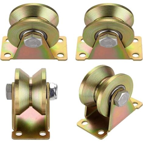 LINGHHANG 4 Pcs poulie de levage,Poulie Simple pour de Levage Mouflage,Rail Roulette Portail Coulissan,Roulette à rainure en V,Pour cordes cordes en acier etc