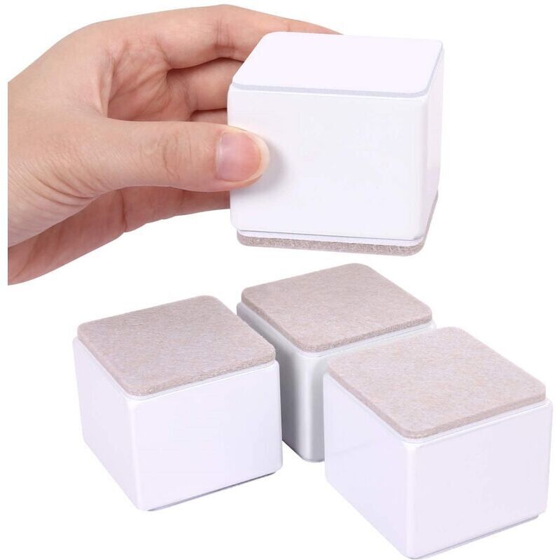 4 Pcs Rehausseurs Blanc de Meubles Adhesif Pieds de Lit Rectangle Hauteur 5cm Pieds de Meubles pour Canapé Armoire Table