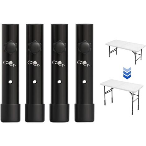4 Pcs Rehausseurs de Pieds de Table Ajustable 20cm Noir Rallonges de Pieds de Table pour Table Pliante-Crezuo