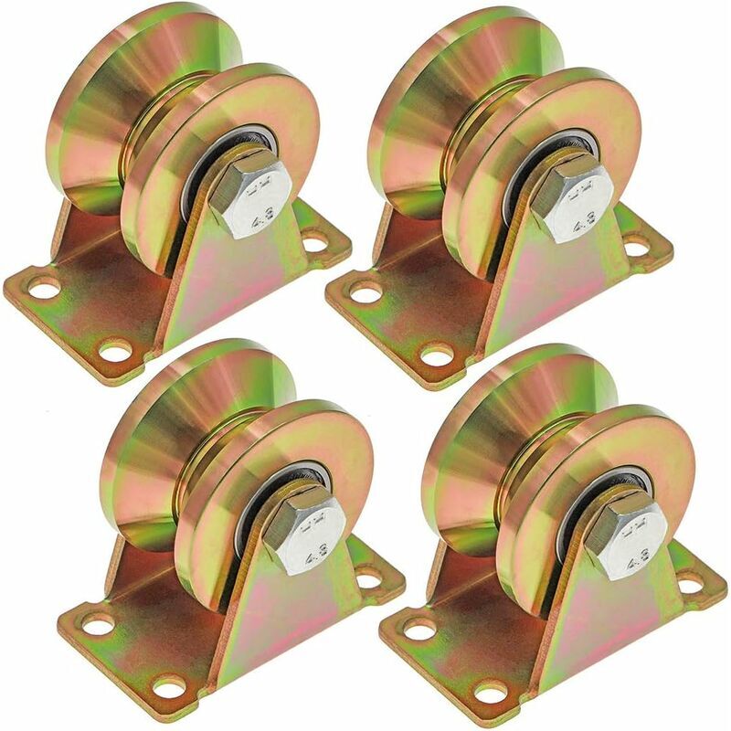 Echoo - 4 Pcs Roue gorge v, roues pour portail coulissant 50mm, roues en acier avec rainure en v, pour portail coulissant, porte d'usine, porte