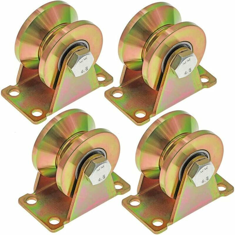 4 Pcs Roue gorge v, roues pour portail coulissant 50mm, roues en acier avec rainure en v, pour portail coulissant, porte d'usine, porte d'allée