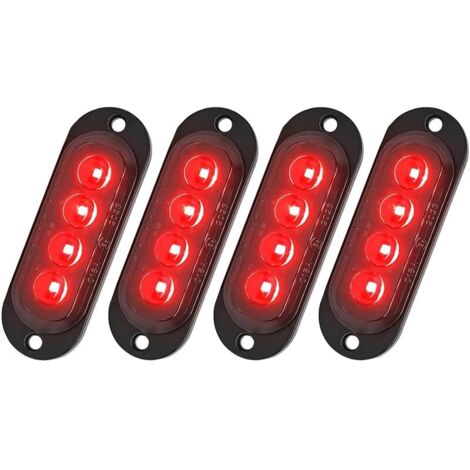 4 pcs rouge feux de gabarit à led pour remorque,12v-24v 4 leds feux de position latéraux,Imperméable montage en surface eclairage avant arrière pour camion tracteur moto van rv