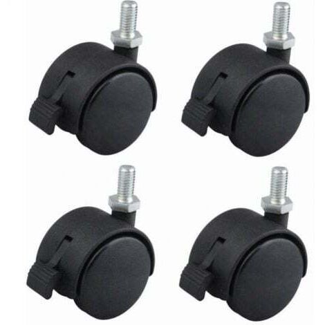 4 Pcs roulette de meuble 40mm pivotante avec frein noir nylon fixation par vis M8x15 charge 40kg / roue