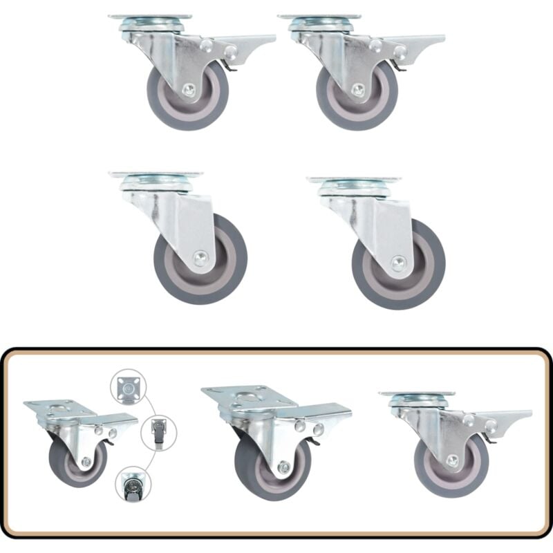 Vidaxl - 4 pcs Roulettes pivotantes 50 mm - Roulettes Pivotantes - Roulettes De Meuble - Chariots - Accessoires De Rangement - Roues Silencieuses