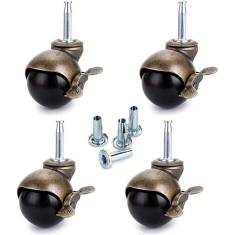 4 Pcs roulettes pivotantes à tige 40 mm, roulette pour meuble avec frein, roulette en nylon pour chaise de bureau, divan-lit, canapé, capacité de charge 25 kg par roulette