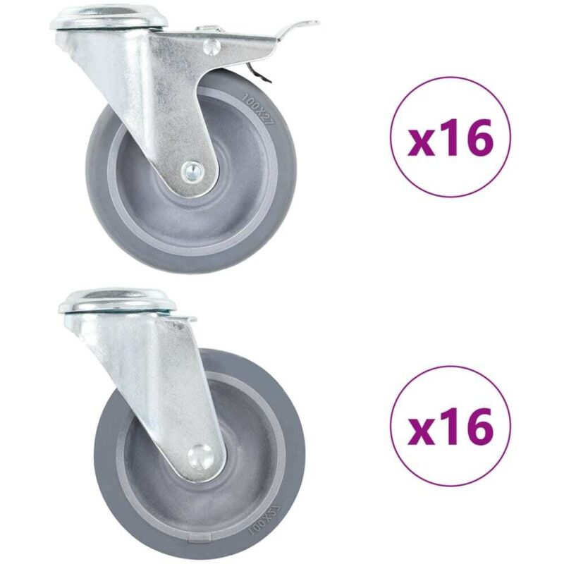 Vidaxl - 32 pcs Roulettes pivotantes à trou de boulon 100 mm