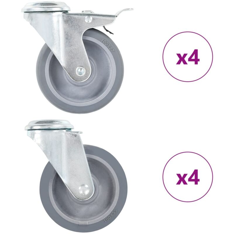 Vidaxl - 8 pcs Roulettes pivotantes à trou de boulon 100 mm