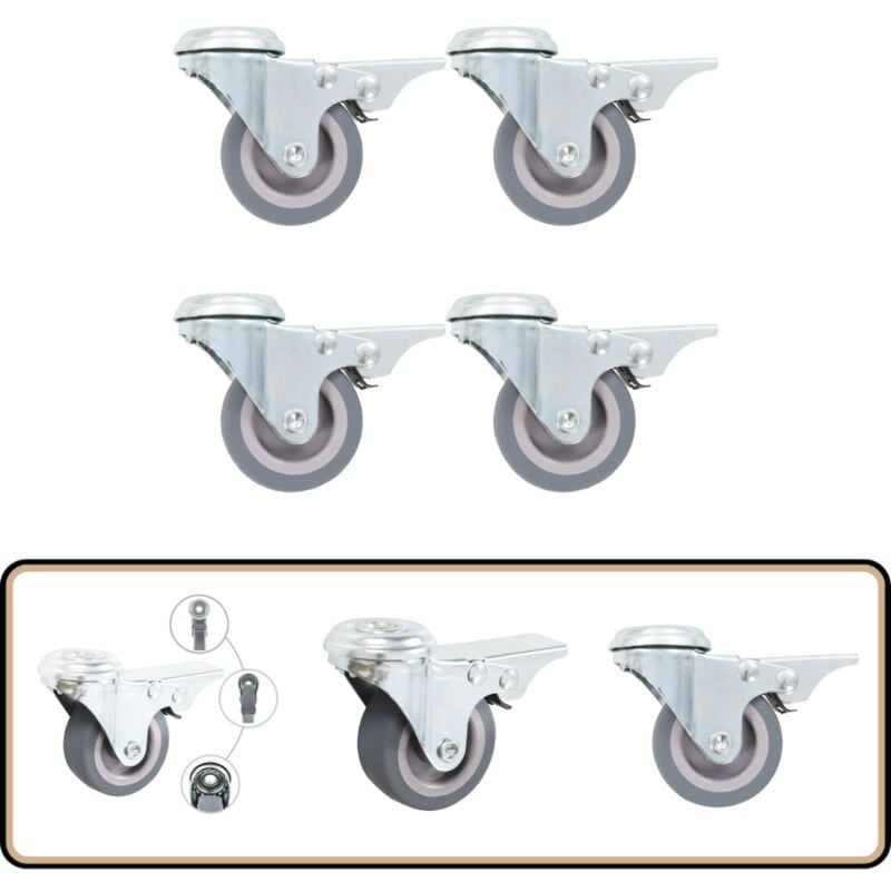 Vidaxl - 4 pcs Roulettes pivotantes à trou de boulon à double frein 50mm - Roulettes Pivotantes - Roulettes à Double Frein - Roulettes Industrielles