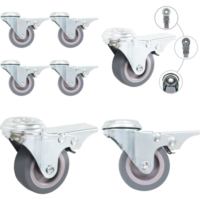 Vidaxl - 4 pcs Roulettes pivotantes à trou de boulon à double frein 50mm - Roulettes Pivotantes - Roulettes à Double Frein - Roulettes Industrielles