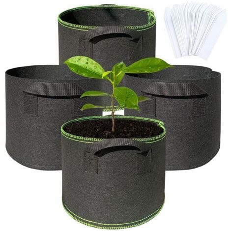 4 pcs Sac de Plantation Geotextile 5 Gallons Sac de Culture de Plante Textile Non Tissé avec Poignée Etiquettes Plante pour Fraise
