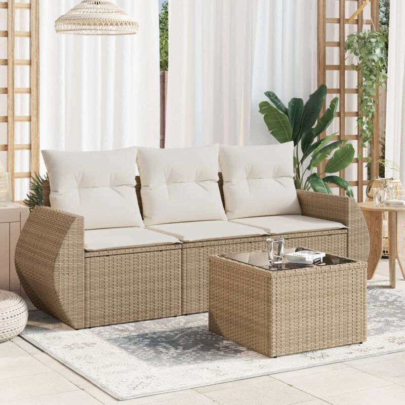 Maisonchic - 4 pcs Salon de jardin, Ensemble table et chaises de jardin avec coussins beige résine tressée togp58600 design in
