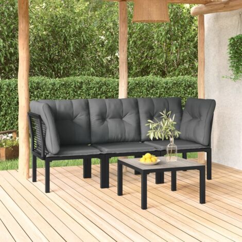 4 pcs Salon de jardin, Ensemble table et chaises de jardin, Meuble de jardin noir et gris résine tressée MKW161464
