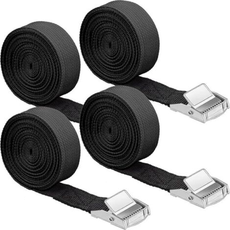 4 PCS Sangle D'Arrimage 2.5 250 Sangle Noire Sangle de Serrage Sangle de Fixation avec Boucle Réglable pour Porte Vélo Moto Voiture(Noir)