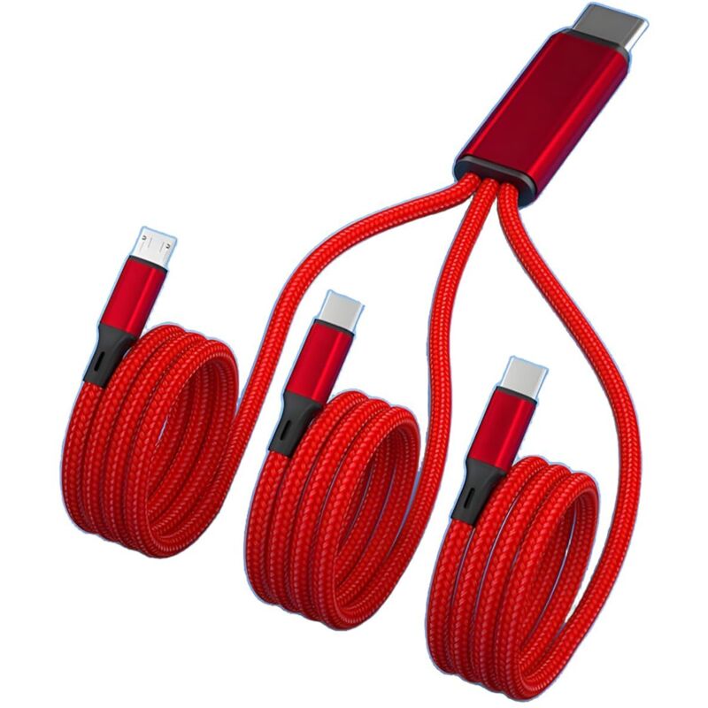 Câble de Chargement Multiple 3-en-1, USB Type C et Lightning, Tressé en Nylon Noir, 3 Cordons (Red/C-CCM) Câble de Chargement Multiple 3-en-1, USB Type C et Lightning, Tressé en Nylon Noir, 3 Cordons (Red/C-CCM)