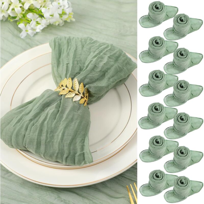 Serviettes en tissu gaze, vert, 50 x 50 cm, serviettes de table plissés, serviettes polyvalentes, pour dîner, mariage, fête, décoration de la maison,