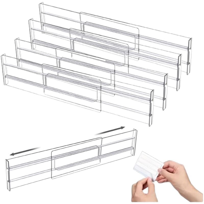4 pcs Separateur Tiroirs Reglable,Extensibles de 27.5 à 52 cm, Organisateur de Tiroir Réglables pour Ustensiles,Cuisine,Vanité, Salle de Bain,