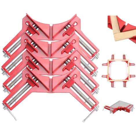 AIDUCHO 4 PCS serre joints à angle droit de 90 degrés, serre joint angle droit pince angle droit presse cadre pour travail du bois cadre, étau d'angle, outils à main, pinces d'angle, étau à bois