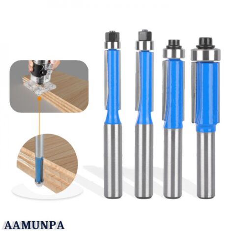4 Pcs Set Fraise Defonceuse 8mm Tige, Fraise a Copier a Bois, Fraises pour Défonceuses avec Roulement Supérieur, Fraise pour Affleurer, pour Menuiserie Bricolage de Coupe,Fraise de défonceuse Universa
