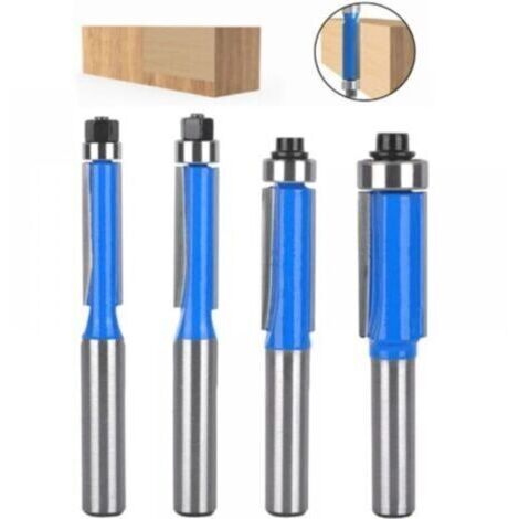 4 Pcs Set Fraise Defonceuse 8mm Tige, Fraise a Copier a Bois, Fraises pour Dfonceuses avec Roulement Suprieur, Fraise pour Affleurer, pour Menuiserie Bricolage de Coupe