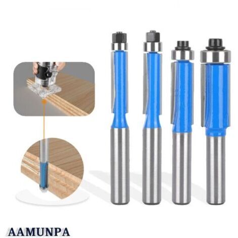 4 Pcs Set Fraise Defonceuse 8mm Tige, Fraise a Copier a Bois, Fraises pour Dfonceuses avec Roulement Suprieur, Fraise pour Affleurer, pour Menuiserie Bricolage de Coupe,Fraise de dfonceuse Universa